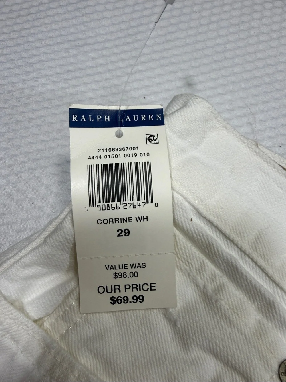 NWT Polo Ralph Lauren White Denim Raw-Hem Crosby Shorts Size 29